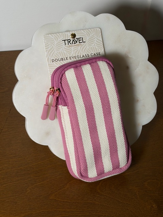 ❀ Handbags - TRAVEL Double Eyeglass Case - Pink & Cream Stripes